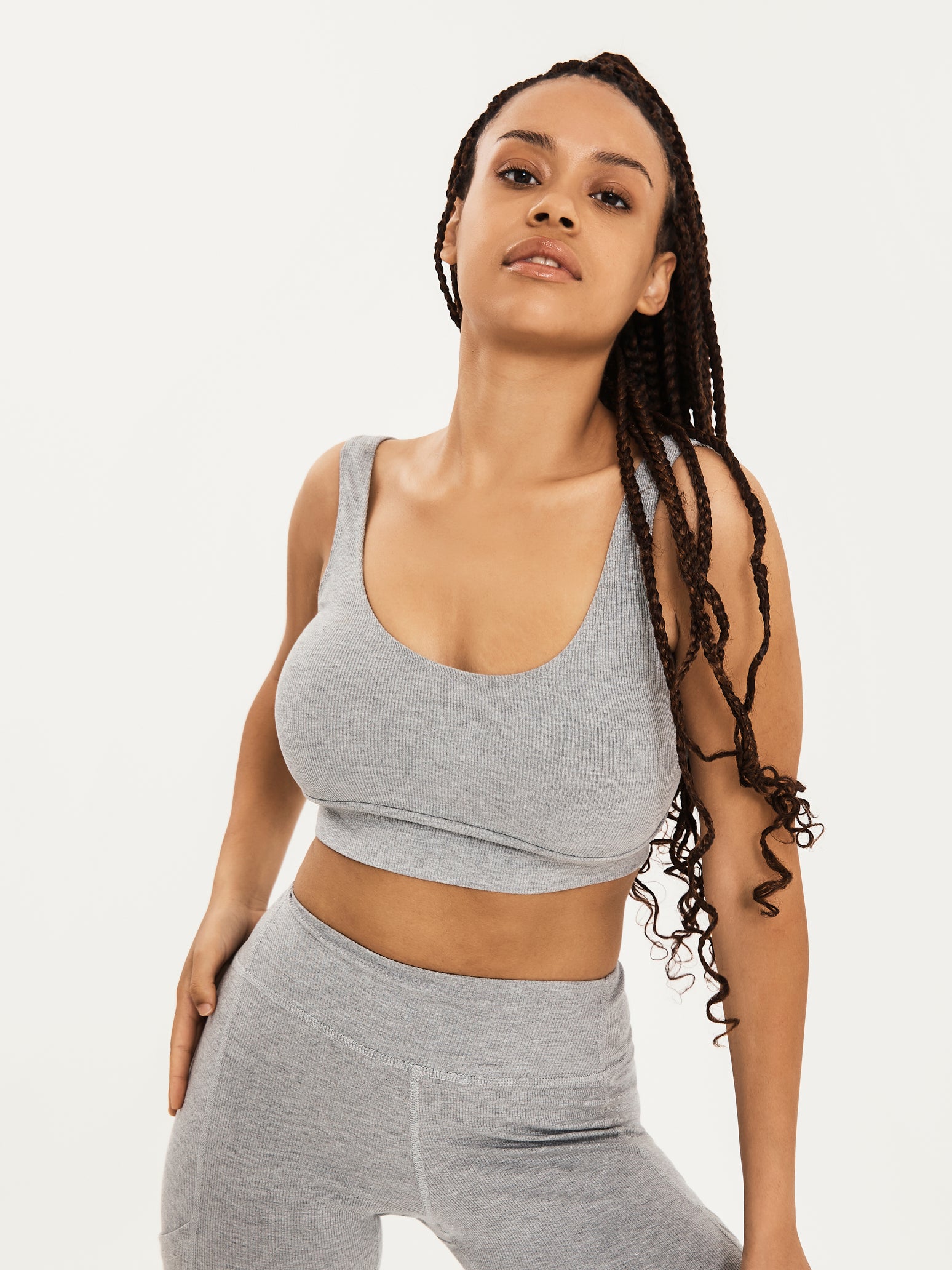 Bamboo Ribbed Crop Top - Grey
