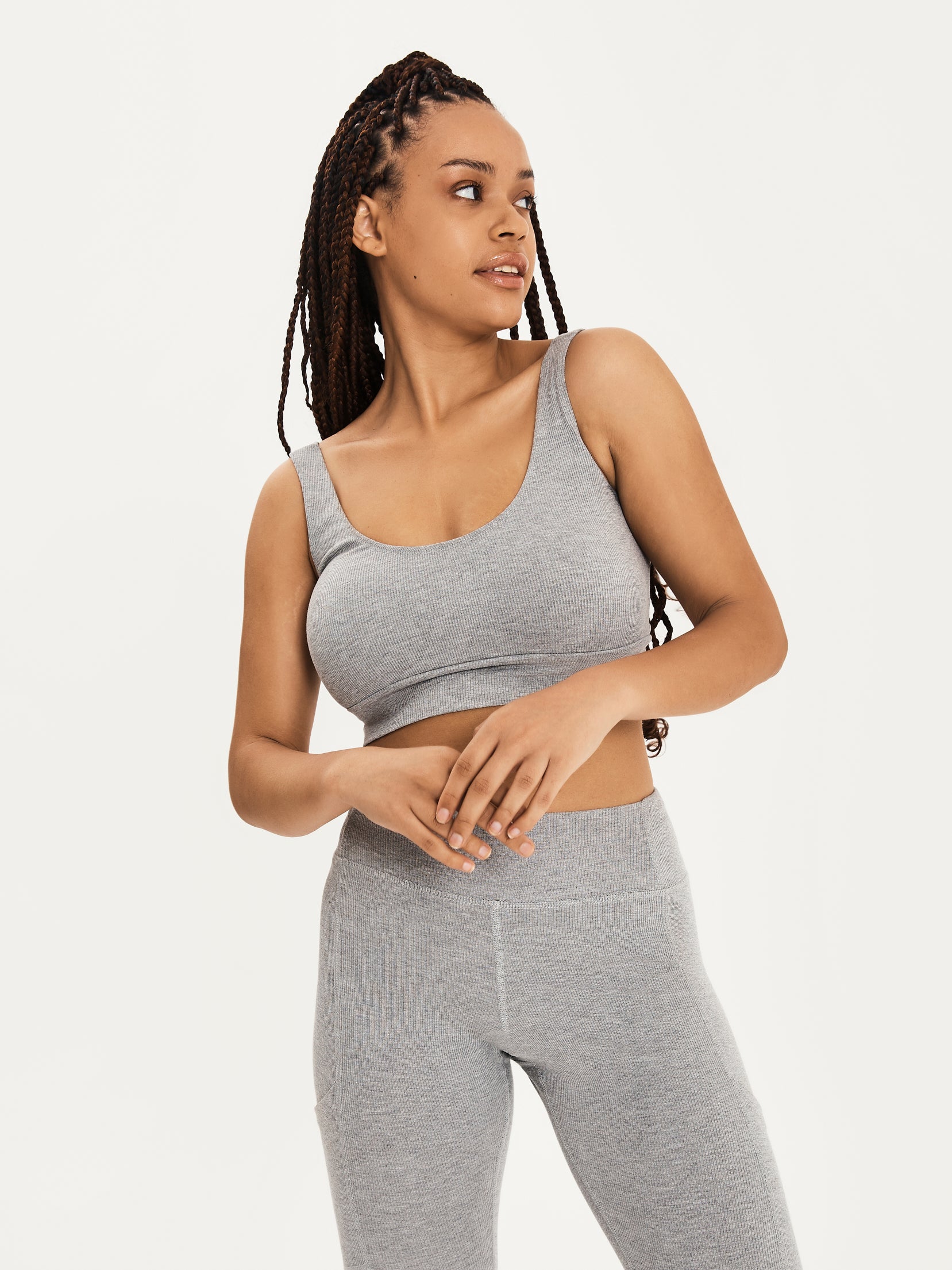 Bamboo Ribbed Crop Top - Grey